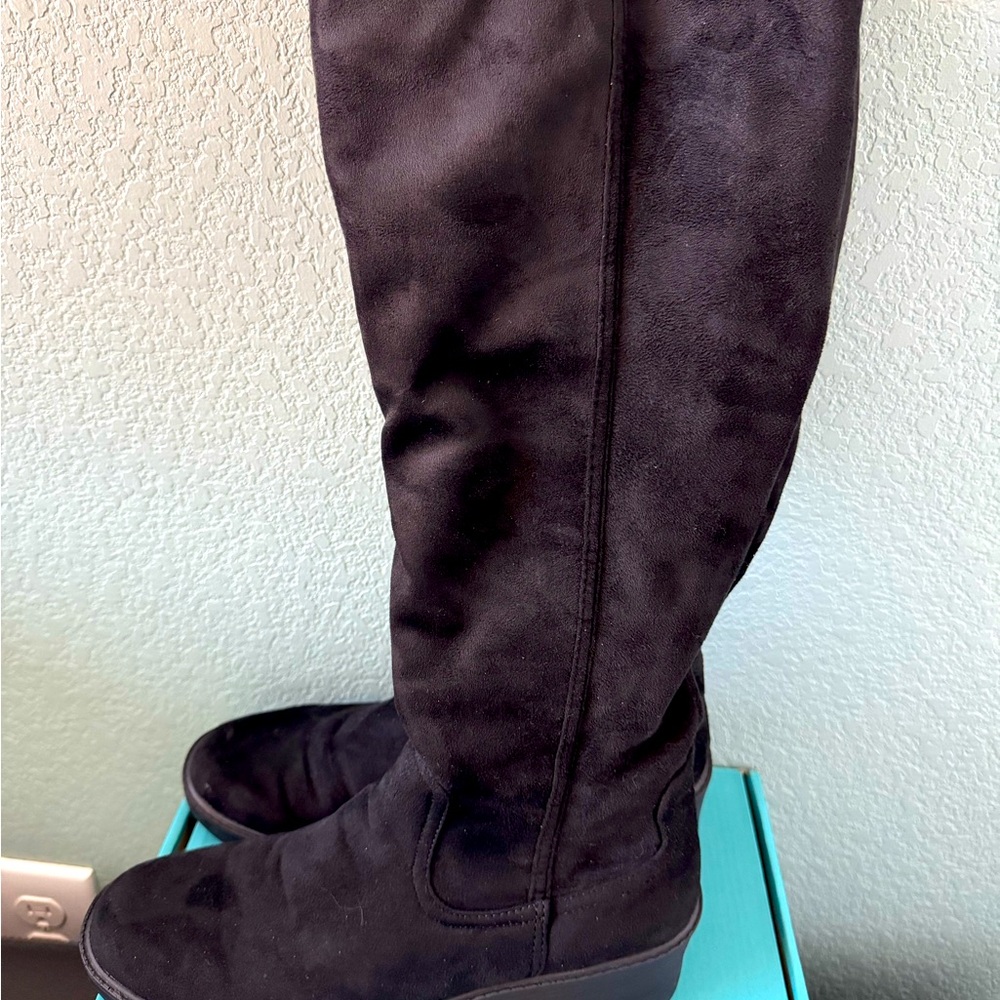 Women's Black Suede Knee-High Boots